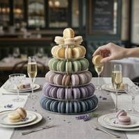 Support à macarons de haute qualité à 6 étages, présentoir à cupcakes et desserts en plastique transparent avec étui de transport