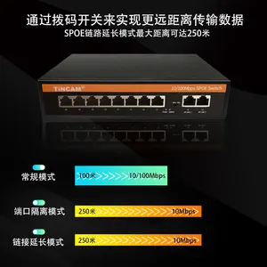 מתג TiNCAM Poe 8*SPOE+2*יציאת קסקדה 10/100M מתג רשת 8 יציאות מצלמה מערכת אבטחה מתגי שידור