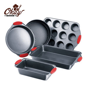 Grande réduction - Ensemble de moules à pâtisserie écologiques en acier au carbone, 5 pièces, antiadhésifs, compatibles lave-vaisselle, avec poignées en silicone - Product Image 1