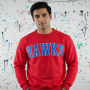 HAWKS <b>RED</b> Hooded Velour Waterproof Oversized Half Zip Sweatshirt 100% Cotton Applique Embroidery Digital CLUSH SPORTS High - Product Image 1
