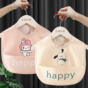 Bavoir de repas pour enfants, style tablier, imperméable, sans manches, fermeture Velcro, design réversible, motif dessin animé, idéal pour l'alimentation - Product Image 4