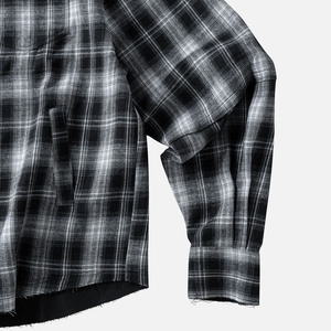 Chemise en flanelle TRICK à carreaux noirs et blancs, manches longues, décontractée, boutonnée, mélange de coton, streetwear - Product Image 4