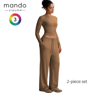 Ensemble de vêtements de <span class=keywords><strong>sport</strong></span> décontractés en polyester de haute qualité T-<span class=keywords><strong>shirt</strong></span> à manches longues et pantalon ample avec poches pour femmes - Product Image 4
