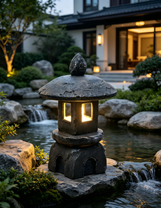 Lanterne <span class=keywords><strong>solaire</strong></span> de jardin en pierre de pagode <span class=keywords><strong>japonaise</strong></span>, lampe LED extérieure en résine, étanche, pour aménagement paysager, décoration zen pour patio - Product Image 3