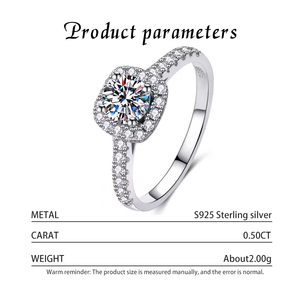 Customized Square Ring S925 Sterling Silver 0.5CT Four Clawed Round Moissanite Female Ring Nickel Free Engagement Ring - Product Image 3