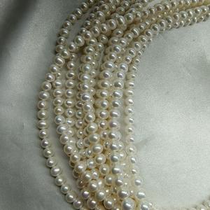 Collar de Perlas de Agua Dulce con Acabado Brillante, Casi Redondas, de 5-6 mm, Perlas Sueltas Semiterminadas, Limpias, al por Mayor - Product Image 4