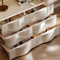 Coiffeuse LED Courbée Moderne avec Miroir Lumineux, Commodes Ondulées et Chaise Boucle – Ensemble Complet pour Chambre à Coucher
