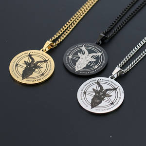 Collar Religioso Dorado con Colgante <span class=keywords><strong>de</strong></span> Calavera <span class=keywords><strong>de</strong></span> Cabra y <span class=keywords><strong>Estrella</strong></span> <span class=keywords><strong>de</strong></span> Cinco Puntas <span class=keywords><strong>de</strong></span> Salomón, <span class=keywords><strong>de</strong></span> Acero Inoxidable para Hombre, Gran Venta - Product Image 5