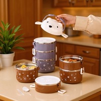 Boîte à lunch en acier inoxydable 304 à motifs de dessins animés, conteneur alimentaire isotherme multi-compartiments, compatible micro-ondes pour étudiants
