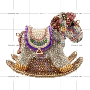 Pochette de soirée pour femme, motif cheval à bascule orné de strass et de cristaux, pour fêtes et sorties nocturnes - Product Image 6