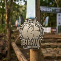 Custom Zinc Alloy Casting Antique Silver Finish Trail Run Medal with Digital Printing Ribbon