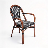 Ensemble table et chaises de bistrot français en gros, noir et blanc à carreaux, en rotin PE, aluminium inoxydable pour hôtel, villa, terrasse, balcon