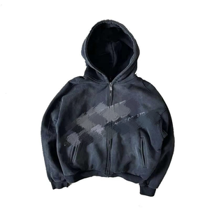 Sweat à capuche surdimensionné vintage personnalisé pour homme, 100 % coton épais, avec fermeture éclair, style streetwear, imprimé numérique, coupe courte, pour l'automne - Product Image 3