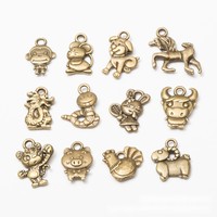 Amuleto del Zodiaco Chino, Colgante de Animal en Aleación de Zinc con Acabado Bronce Antiguo para el Año Nuevo Lunar, Adornos para Sobres Rojos