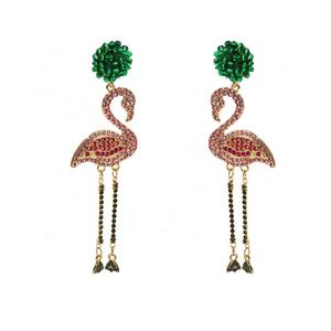 European American Style Flamingo <b>Earrings</b> Diamond-Encrusted Long Tassel Drop Dangle Creative Light Luxury Design for Gift - Product Image 5