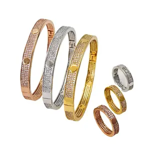 6 Stuks Luxe Merk Armband Ring Set Sieraden Voor Vrouwen Bruiloft Dubai Bruids Zirconia Dubai Party Sieraden Set