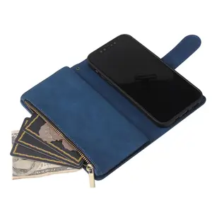 Boyobacase PUレザーウォレットケースforPhone 12 & 12 Proフリップカバー、6つのカードスロットと1つのジッパーコインポケット付き