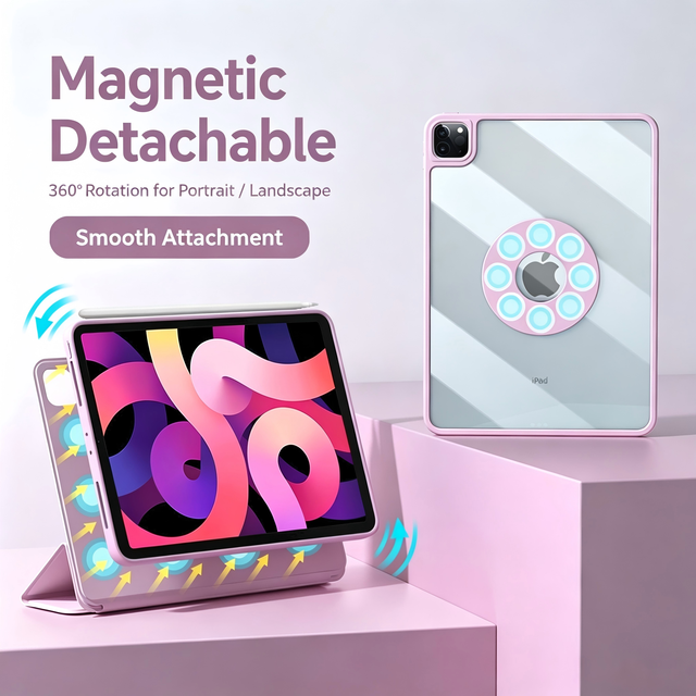 Smart Magnetic Protective Tablet Case for iPad Pro 11 Air 5/4 11/12.9 Inch Transparent Back Cover Pencil Holder Foldable Stand