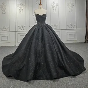 Elegant Black Strapless Chapel Train Women's Quinceanera Women's Dresses For Special Party Jancember 9991