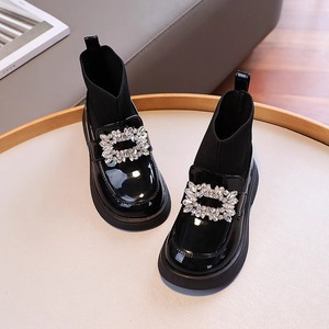 Fashion Girl's Sock Boots Non-Slip Sole Autumn Winter Kids <b>Block</b> Heel Boots Ankle Booties With Rhinestone - Product Image 2