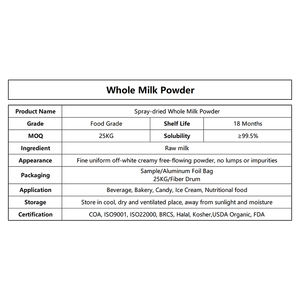 Wholesale Bulk Price Premium Sterilized Whole Milk Powder 25kg Bag for <b>Bakery</b> and Beverage CE-Bio for Adults & Children - Product Image 2