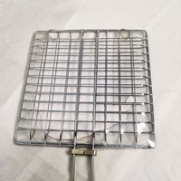Pince de barbecue portable avec poignée en bois et filet, pour grillades de poisson et de viande