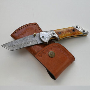 Cuchillo de Bolsillo de Acero de Damasco Hecho a Mano de Alta Calidad con Funda de Cuero, Regalo Perfecto para Camping, para Padres, Compatible con OEM y ODM - Product Image 6