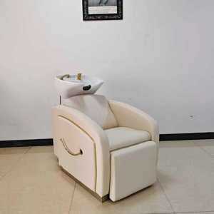 Fauteuil de lavage moderne DAOMENG pour salon de coiffure, en cuir PU, avec bac en céramique et structure en acier inoxydable haute densité - Product Image 2