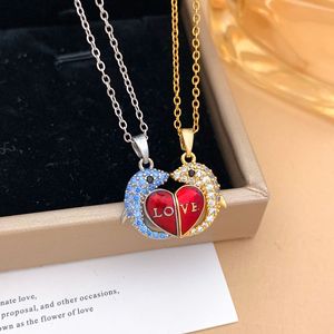 <span class=keywords><strong>Collier</strong></span> pendentif personnalisé en forme de cœur et de <span class=keywords><strong>lune</strong></span> magnétique pour couple, diamant, plaqué or cuivre, polyvalent, cadeau de mariage haut de gamme pour femmes - Product Image 6
