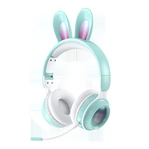 猫耳机无线连接耳机 & 耳机卡通头戴式兔耳设计，带彩色发光二极管