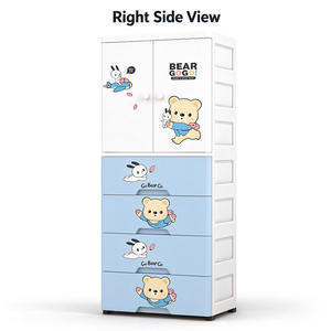 Armoire pour enfants en plastique PP motif ours et lapin, 57,5x35,5x148CM, armoire bébé avec porte et tiroirs de rangement, vente en gros - Product Image 3