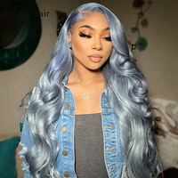 Wig Frontal HD renda rambut manusia berwarna transparan tubuh abu-abu gelombang pre-plecked perak * Brazilian untuk wanita 13*4 13*6 pirang panjang