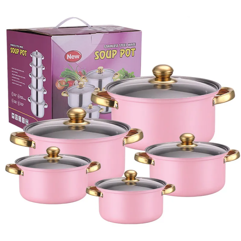 Meisite Wholesale Low Price cooking ware set Kitchen Pot set Stainless Steel Cookware Set soup pot