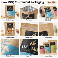 Emballage personnalisé pour flocons d'avoine, sachet écologique à fond plat, sac en papier kraft recyclable, sachets et rouleaux de film de qualité supérieure, film aluminium à l'intérieur du sachet