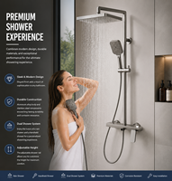 Système de douche thermostatique avec robinet en aluminium gris anthracite, bec cascade, pommeau pluie, barre coulissante pour douchette, OEM