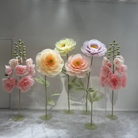 Bunga Buatan Tangan Organza Peony Dengan Tangkai dan Alas Gratis untuk Dekorasi Latar Belakang Rumah, Pernikahan, Pesta, dan Festival