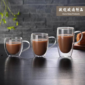 Euro <b>Double</b>-<b>Walled</b> Glass Coffee <b>Mug</b> Heat Resistant With Handle For Home Use - Product Image 2