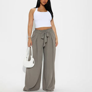 Personalizado Sólido de alta calidad Transpirable Anti-pilling Tie Cintura Pantalón Pantalones de mujer - Product Image 1