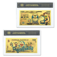 Juego de Billetes de Banco con Tema de Gato Robótico Azul Clásico, Recubiertos en Oro de 24K, PVC Impermeable, Colección de Recuerdos, Regalo Novedoso