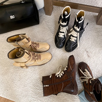 Nouvelles bottes Martin en cuir véritable rétro à blocs de couleur, à lacets et fermeture éclair latérale, style Wasteland, chaussures polyvalentes pour le quotidien