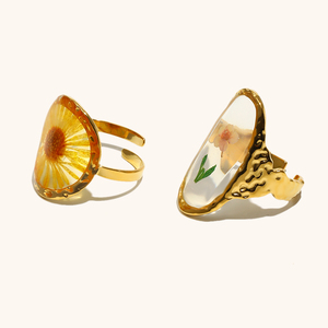 Anello Apribile Dingran in Stile Europeo e Americano, Fatto a Mano in Acciaio Inox Placcato Oro 18K <span class=keywords><strong>con</strong></span> Motivo a Margherita e Fiore di Ciliegio - Product Image 6