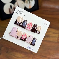 TSZS Faux ongles à presser en acrylique, peints à la main, motif zèbre français et fleurs 3D, forme canard courte, 10 pièces, pour femme, usage quotidien