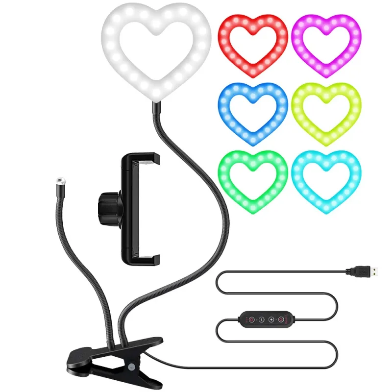 6inch Heart Shaped Led Selfie Ring Light With Phone Holder USB Photography Fill Lamps For Youtube Live Stream Make Up