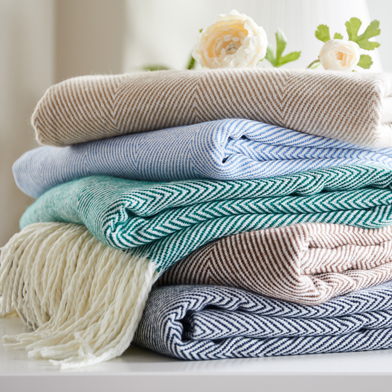 Оптовая продажа, дешевое шерстяное одеяло с подвеской в елочку, вязаное шерстяное одеяло