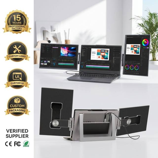 15.6" Portable Dual Detachable Laptop Extender Monitor 1080P Type-C USB Port Built-in Speaker Business Travel Secondary Screen