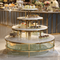 Table de présentation de gâteaux et desserts contemporaine et durable en acier inoxydable avec plateau en verre/MDF pour hôtel, restaurant, mariage, utilisation en extérieur
