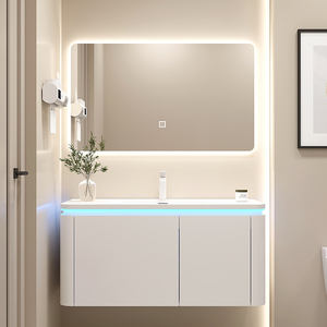 ตู้ห้องน้ำสีขาวแบบเรียบง่าย ตู้กระจกอัจฉริยะ ตู้เก็บของ ตู้อ่างล้างหน้าสีขาวแบบติดผนัง - Product Image 1