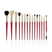 Ensemble de pinceaux de maquillage professionnels de luxe à étiquette privée, en poils de chèvre naturels de haute qualité, rouge et noir personnalisés