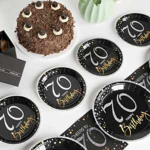 Hot Selling 7 Inches Disposable Black Foil Paper <b>Plate</b> Factory Direct for Modern Style 70th Birthday Celebration Party Supplies - Product Image 3