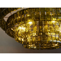Lustre suspendu circulaire en verre soufflé à la main, double couche ondulée, couleur olive, pour hôtel de charme côtier